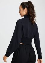 BALEAF Women's Half Zip Cropped Sweatshirt High Neck Long Sleeve Crop Pullover Athletic Ribbed Corset Hems Cozy - Image 4